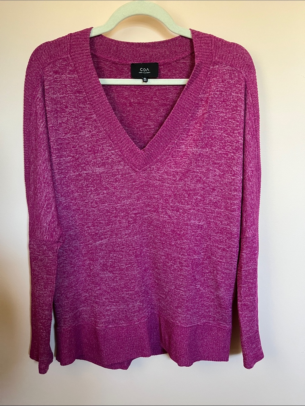 ANTHROPOLOGIE Heathered Burnout Pink Oversized V-Neck Pullover XS
